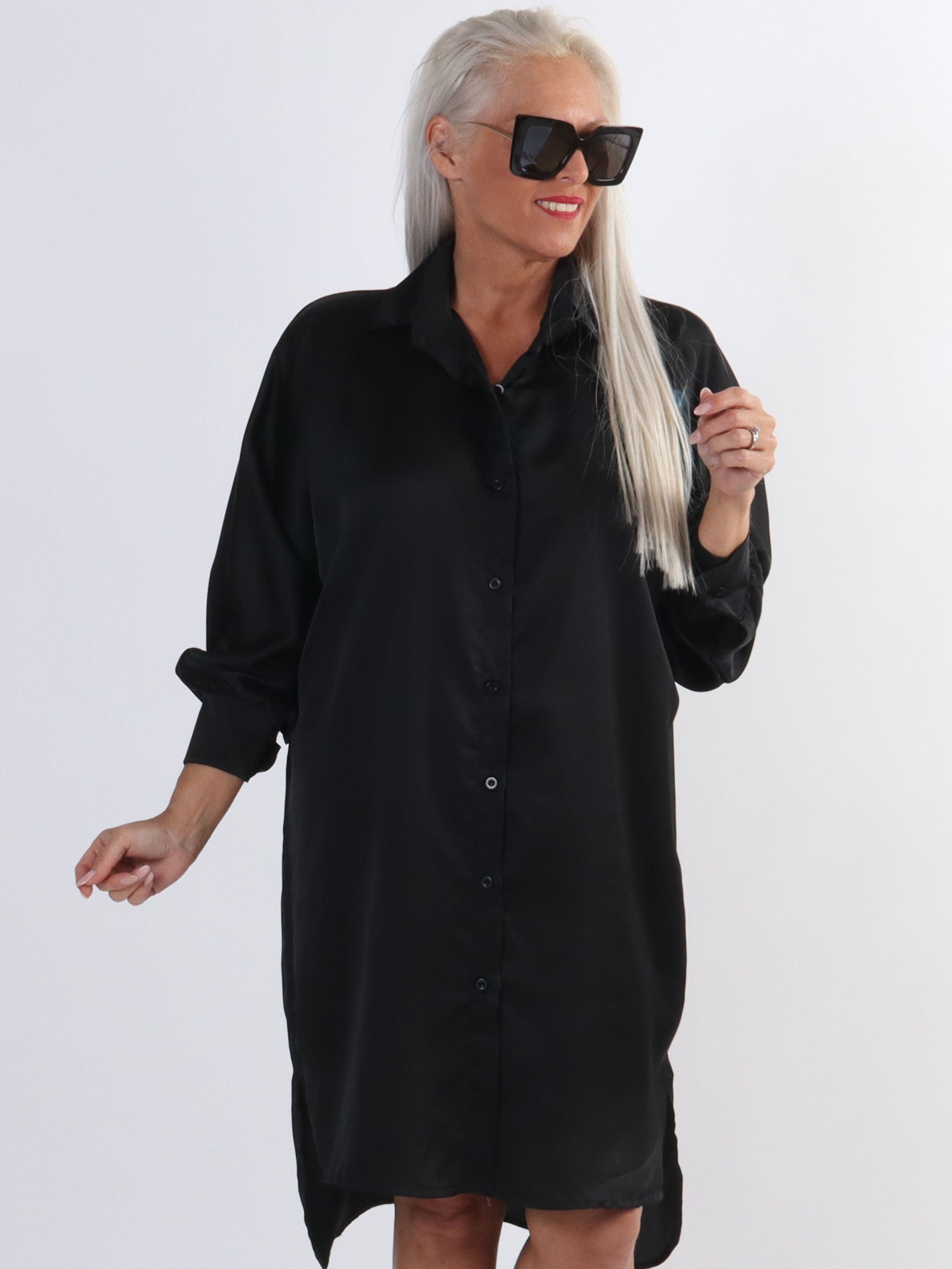 Hassel - Fin plus size skjortekjole i silkelook